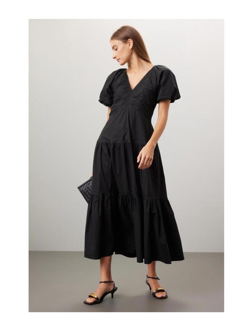 Club Monaco Black V-Neck Tiered Maxi Dress (4)